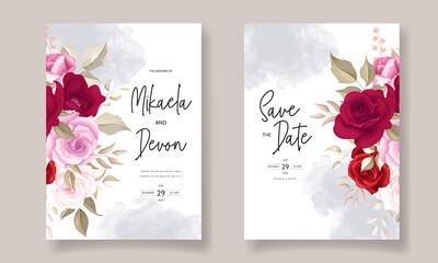 Elegant wedding invitation card with beautiful maroon roses