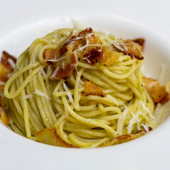 Spaghetti with bacon, italian dish