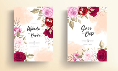 Elegant wedding invitation card with beautiful maroon roses