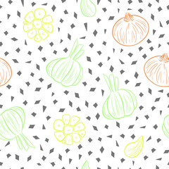 Garlic pattern seamless vector illustration. Onions and triangles. Simple elements design.