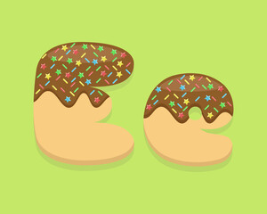 Illustration vector cartoon of "E" alphabet letter in the shape of sweet chocolate donut. Cartoon simple modern design. Suitable for design of food and kids product