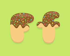 Illustration vector cartoon of "F" alphabet letter in the shape of sweet chocolate donut. Cartoon simple modern design. Suitable for design of food and kids product