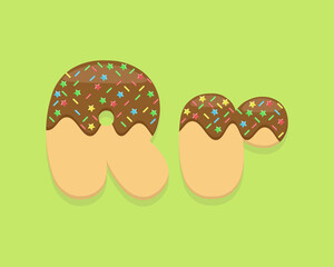Illustration vector cartoon of "R" alphabet letter in the shape of sweet chocolate donut. Cartoon simple modern design. Suitable for design of food and kids product
