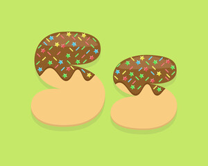 Illustration vector cartoon of "S" alphabet letter in the shape of sweet chocolate donut. Cartoon simple modern design. Suitable for design of food and kids product