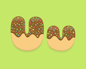 Illustration vector cartoon of "U" alphabet letter in the shape of sweet chocolate donut. Cartoon simple modern design. Suitable for design of food and kids product