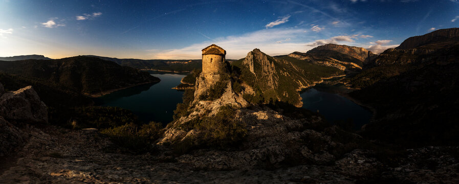 night panoramic with moonlight in La Pertusa