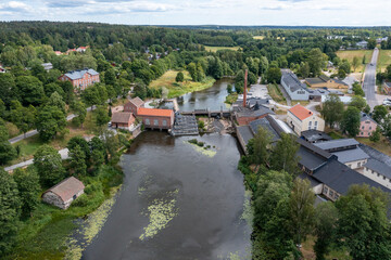 Fototapeta na wymiar Aerial view of the Billnäs village, an old ironworks and industrial area in Finland.