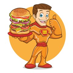 Superhero Burger Mascot Logo Design