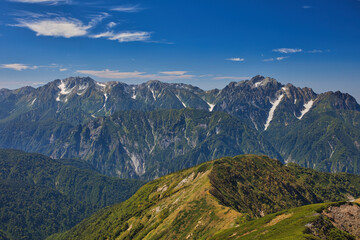 Fototapeta premium Mt.Kashimayari trekking in early autumn, 初秋の鹿島槍ヶ岳登山