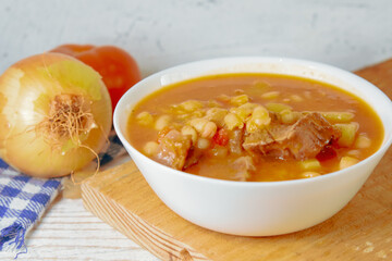 White beans with beef background 