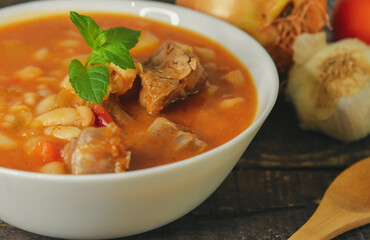 White beans with beef background 