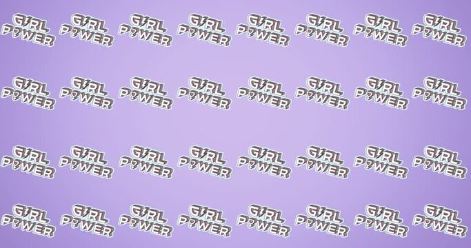 Animation of multiple girl power text, on blue background