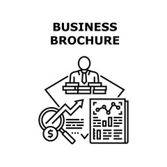 Business Brochure Paper List Vector Icon Concept. Business Brochure Paper List With Company Information And Presentation Of Occupation. Financial Report Documentation Black Illustration