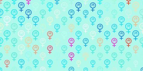 Light Blue, Red vector background with woman symbols.