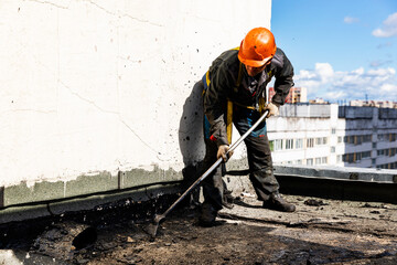 Russia. Saint-Petersburg. Major repair of the roof. Technology of secondary use of roofing material.