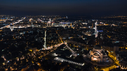 Night panorama of Belgrade city, Serbia. - obrazy, fototapety, plakaty