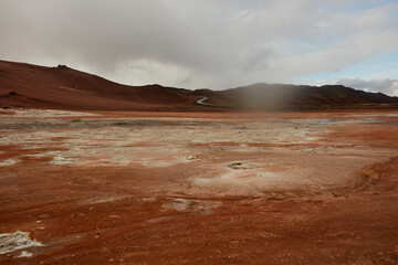 Geothermal zone Namafjall in North Iceland Valley of Geysers Hverir