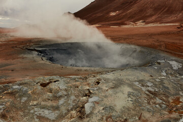 Geothermal zone Namafjall in North Iceland Valley of Geysers Hverir