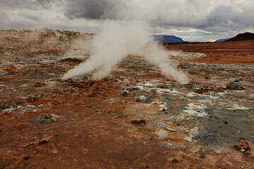 Geothermal zone Namafjall in North Iceland Valley of Geysers Hverir