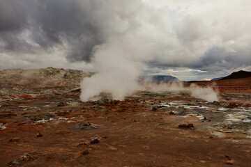 Fototapeta na wymiar Geothermal zone Namafjall in North Iceland Valley of Geysers Hverir