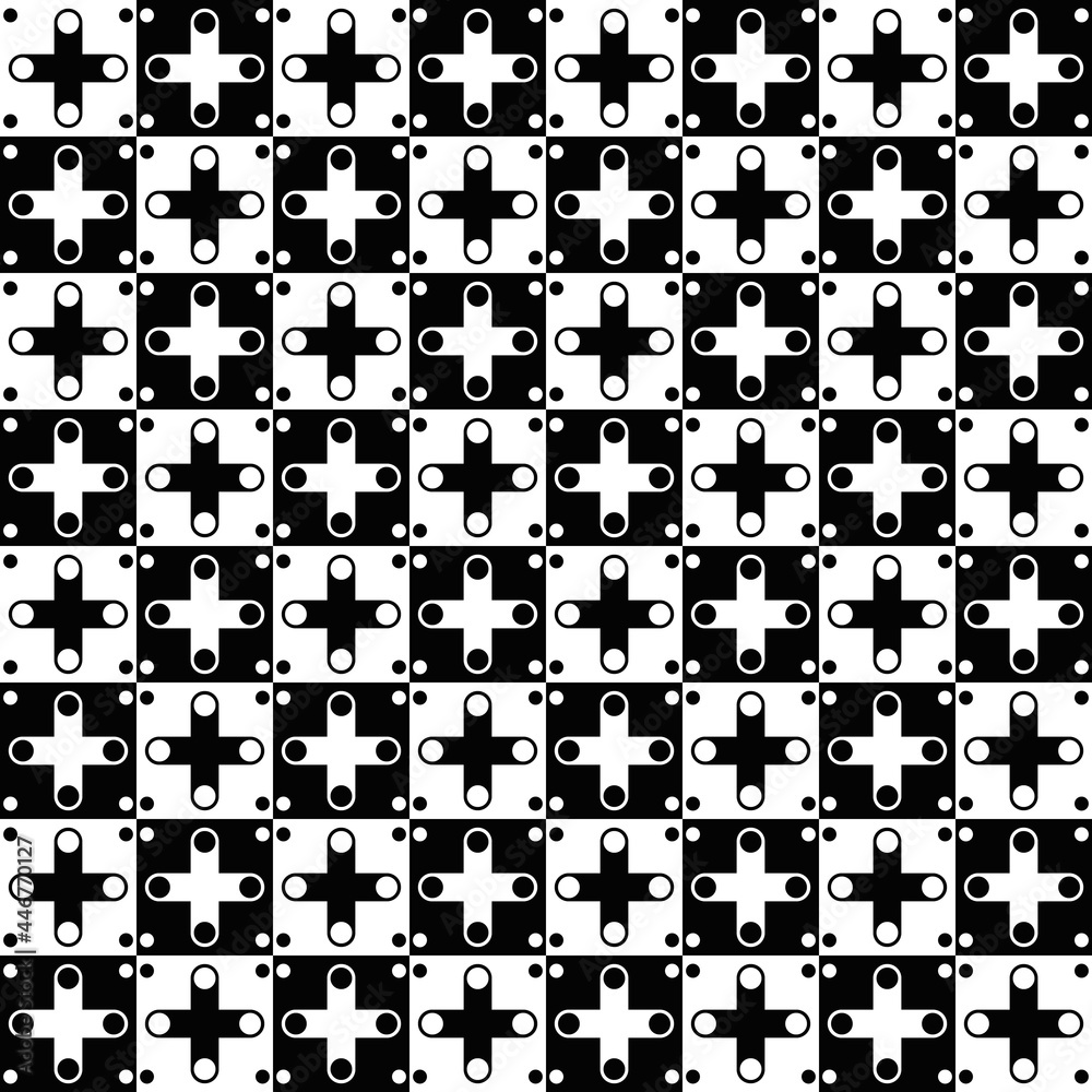 Poster checkered rounded crosses. vector seamless shapes make abstract chessboard.