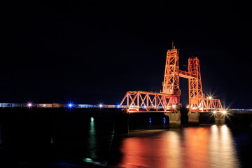 筑後川昇開橋　ライトアップ　福岡県大川市　Chikugogawa Lift Bridge Night view...