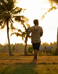 man running on the lawn