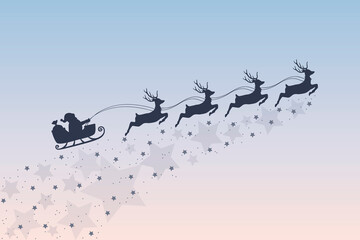 Fototapeta na wymiar christmas banner santa claus in a sleigh with reindeer