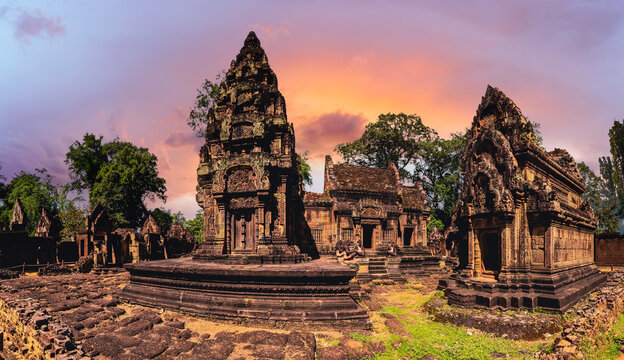 Landscape with Banteay Srei or Lady Temple, Siem Reap, Cambodia
