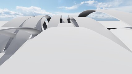 Fototapeta na wymiar Futuristic white architecture background curved constructions of design 3d render