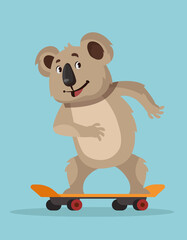 Koala riding skateboard. Funny animal in cartoon style.