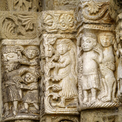 Facade of San Michele Maggiore, medieval basilica in Pavia. Detail
