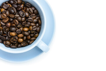 coffee beans in a bright cup on a white background