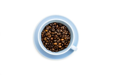 coffee beans in a bright cup on a white background