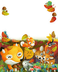 Fototapeta premium cartoon forest animals friends during autumn in forest