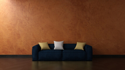 navy blue sofa in a room