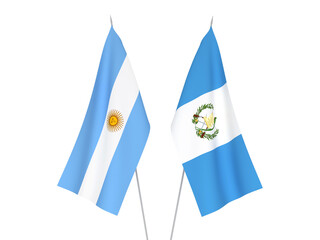 National fabric flags of Argentina and Republic of Guatemala isolated on white background. 3d rendering illustration.