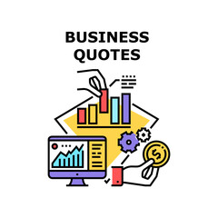 Business Quotes Vector Icon Concept. Business Quotes For Investment And Money Expense, Researching Budget And Loan On Computer Screen In Office. Finance Management Color Illustration