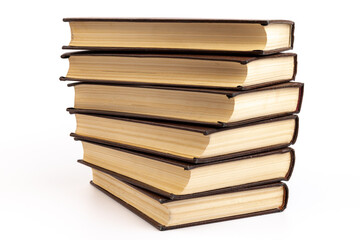 Old hardback books background. Top view. education background. Back to school. Copy space for text.