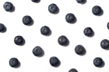 Blueberry pattern with shadow on white isolated background