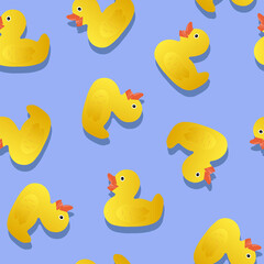 Rubber duck seamless pattern, vector background with bright yellow ducks, perfect for baby shower, gift wrapping, scrapbooking