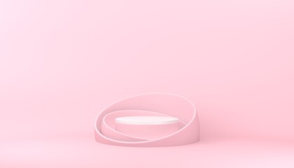 Pink pedestal or podium on pastel pink background for product demonstration.  3D rendering.