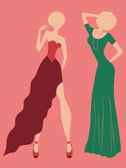 Attractive ladies in long gown