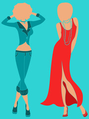 Attractive two women in pants and gown