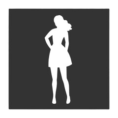 Woman girl silhouette on black background vector illustration. T-shirt apparel print design. Black and white hand drawn image.