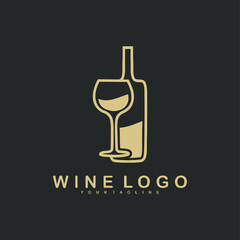 wine and glass wine line art vector logo design