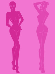 Naklejka na ściany i meble Two silhouette of abstract beautiful ladies