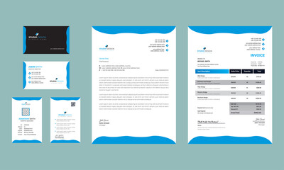 geometric blue corporate brand identity, stationary design. modern template illustration vector