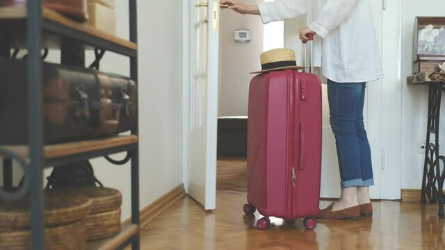 woman suitcase pink red pack baggage luggage travel large lock