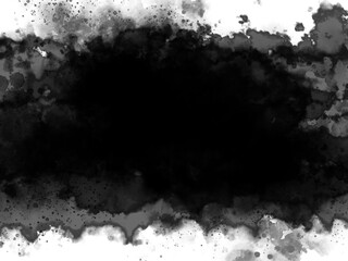 Black watercolor on white background with copy space grunge style illustration